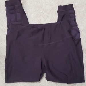 Plum full length leggings with mesh on calf